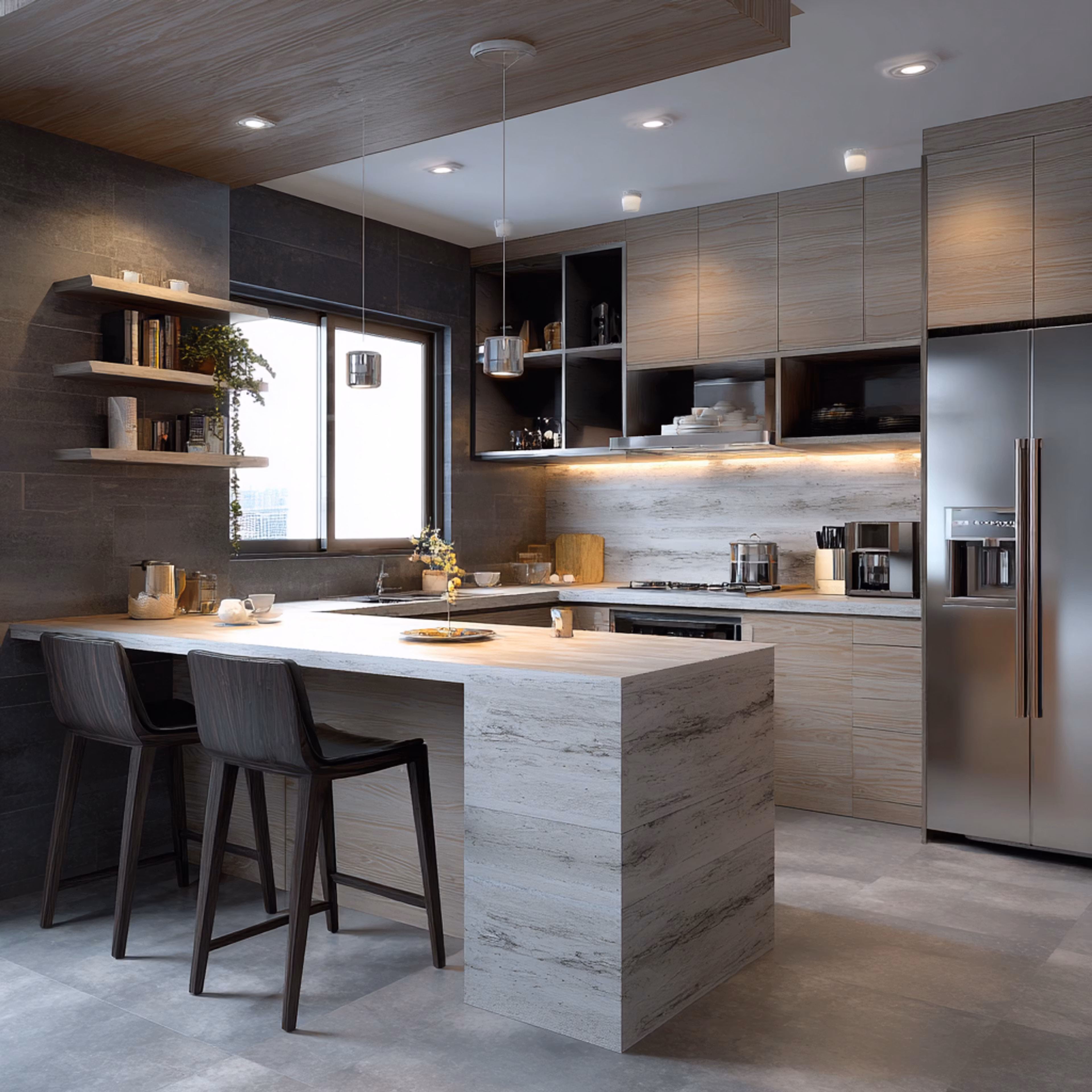 age green Contemporary U-Shaped Kitchen 